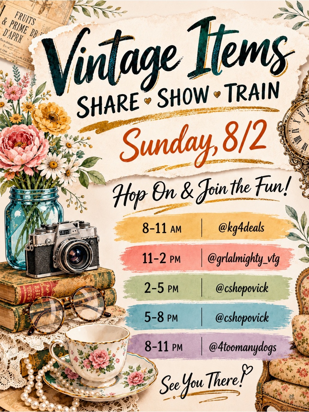 @cshopovick CAROLYN’S VINTAGE SHARE SHOW TRAIN!! 🍍 Sunday, 8/2, 2-8pm EST